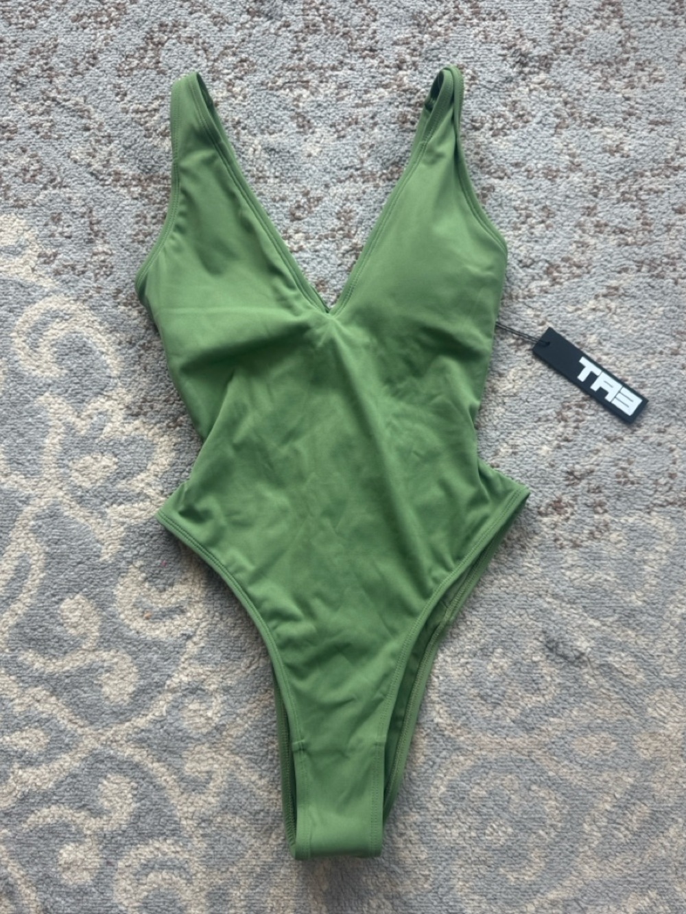 TA3 Hi Cut Plungey Snatched Waist Corset Back Swimsuit Army XS Short